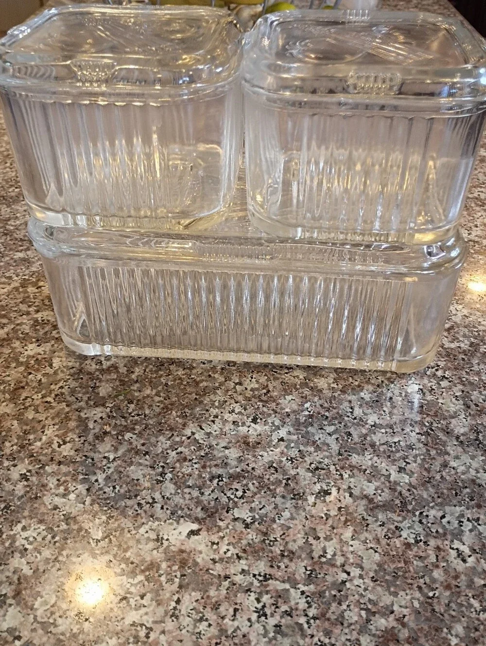 1930s Federal Glass ar Ribbed Glass Storage Dish Set
